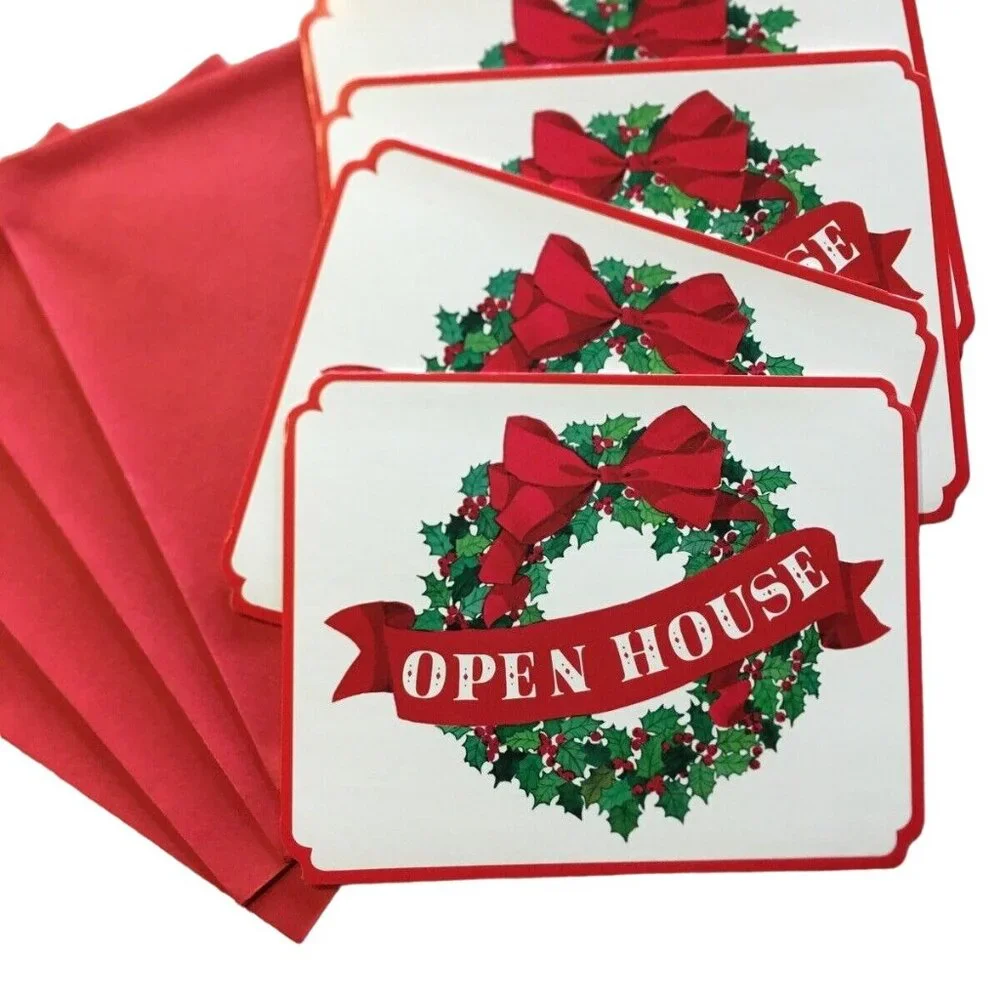 Lot 4 Vintage Christmas Open House Cards Envelopes Unused Drawing Board Card u